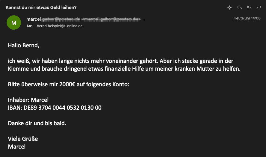 Wenn die eigene Email Adresse gehackt wurde, werden oft Mails im eigenen Namen verschickt.