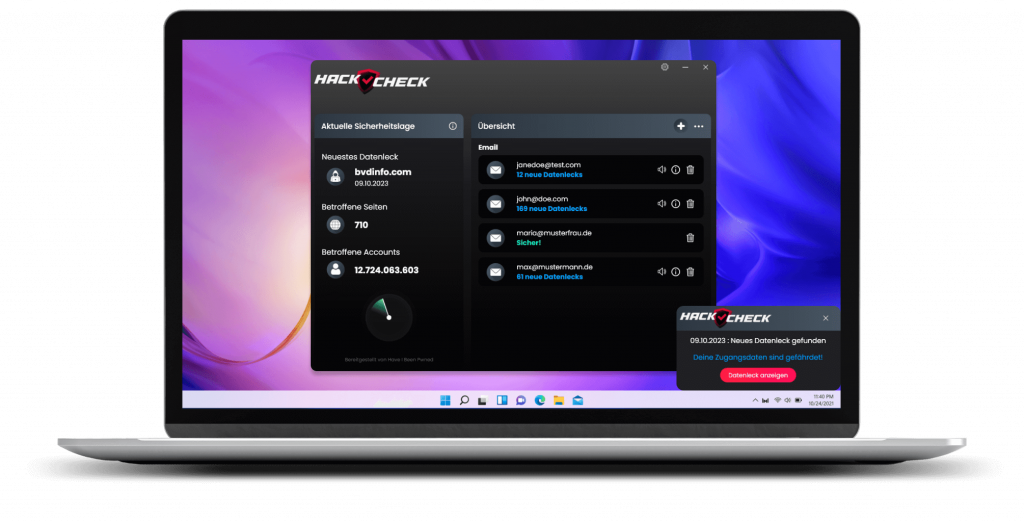HackCheck als Lösung zur Überwachung von Email Konten und mehr.