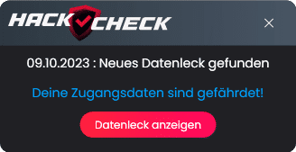 Eine Benachrichtung von Hackcheck wenn eine email gehackt wurde