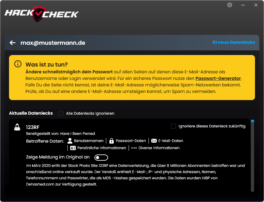 hackcheck mehrinfos bei hack