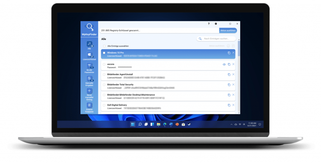 MyKeyFinder_W_Lan Passwort anzeigen und Windows Key auslesen