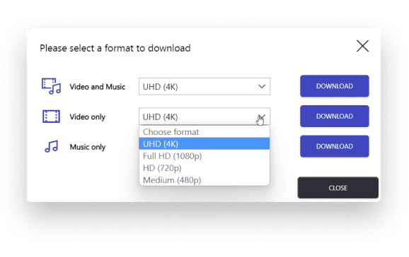 Choose your quality and format to convert