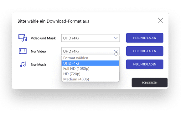 Mit dem YouTube Song Downloader kannst du nicht nur YouTube ohne Werbung ansehen, sondern auch Inhalte direkt herunterladen. In deiner gewünschten Qualität und Format.