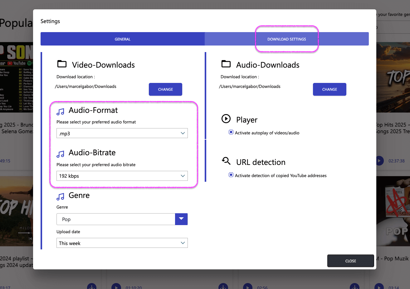 youtube downloader with audio settings