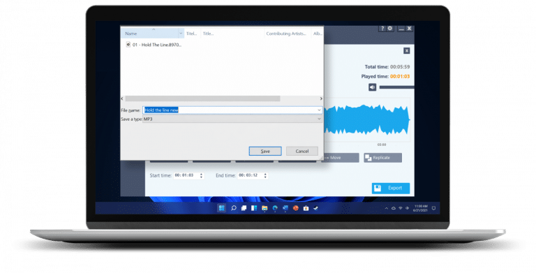 MP3 Cutter Export file